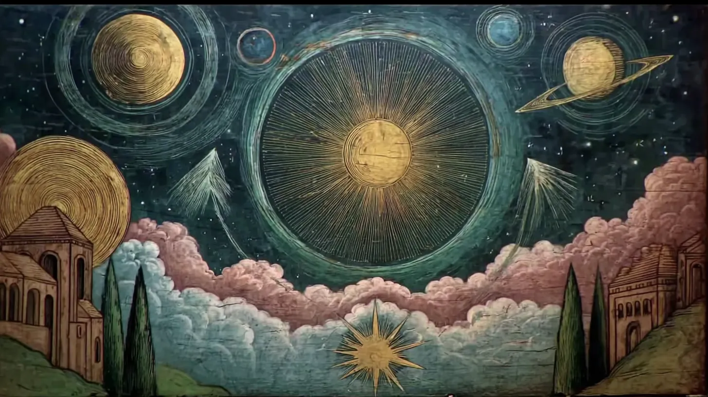 Illustration mystique d'une planete en mouvement retrograde